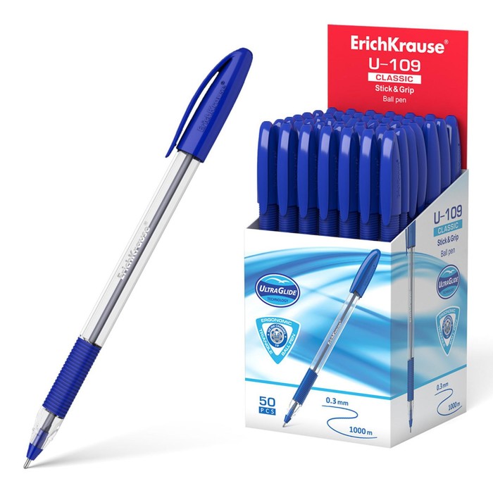Ручка шариковая ErichKrause U-109 Classic Stick&Grip 1.0, Ultra Glide Technology, чернила синие