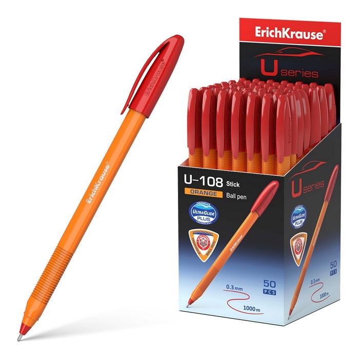 Ручка шариковая ErichKrause U-108 Orange Stick 1.0, Ultra Glide Technology, чернила красные
