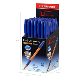 Ручка шариковая ErichKrause U-109 Orange Stick&Grip, игольчатый узел 1.0 мм, чернила синие, резиновый держатель, супермягкое письмо