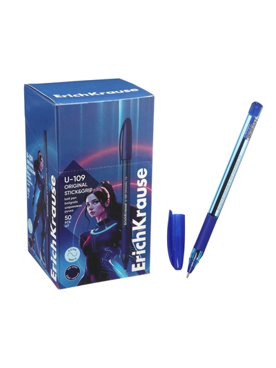 Ручка шариковая ErichKrause U-109 Original Stick&Grip, узел 1 мм, синяя