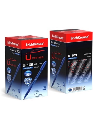 Ручка шариковая ErichKrause U-109 Original Stick&Grip, узел 1 мм, синяя