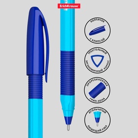 Ручка шариковая ErichKrause U-109 Neon Stick&Grip. узел 1.0 мм, корпус микс трехгранный, чернила синие