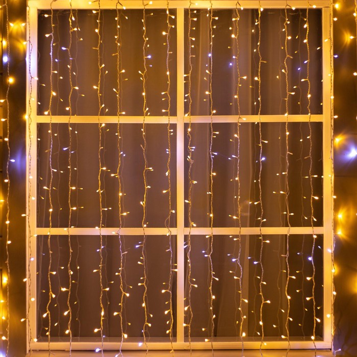 Гирлянда «Занавес» 2 × 3 м, IP44, УМС, белая нить, 760 LED, свечение тёплое белое, мерцание белым, 220 В, УЦЕНКА - Фото 1