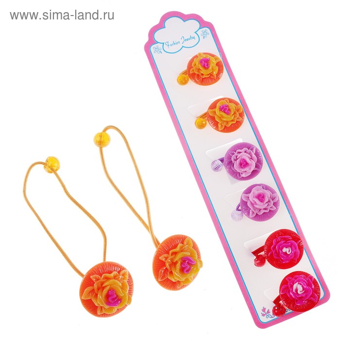 резинка для волос весенний сад набор 6 шт розочка - Фото 1