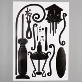 Наклейка пластик интерьерная чёрная "Фонарь, столик и часы" 50х70 см