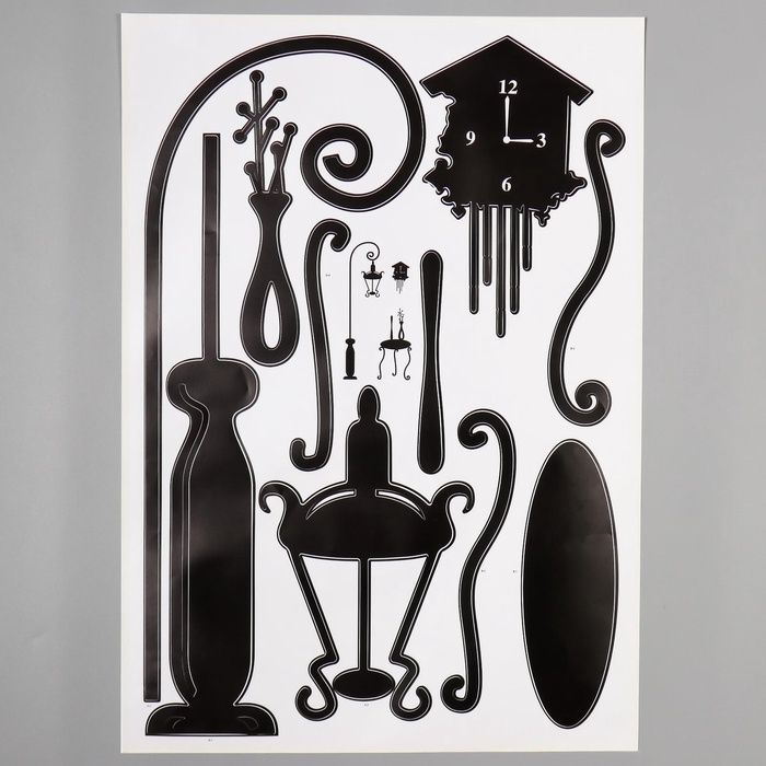 Наклейка интерьерная чёрная «Фонарь, столик и часы», 50×70 см