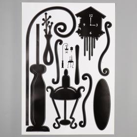 Наклейка интерьерная чёрная «Фонарь, столик и часы», 50×70 см