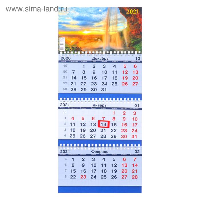 Календарь квартальный трио-эконом "Природа, 2021 - 14", 20х47 см - Фото 1