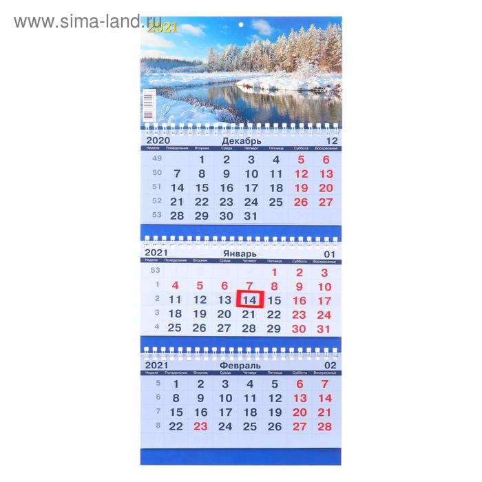 Календарь квартальный трио-эконом "Природа, 2021 - 29", 20х47 см - Фото 1