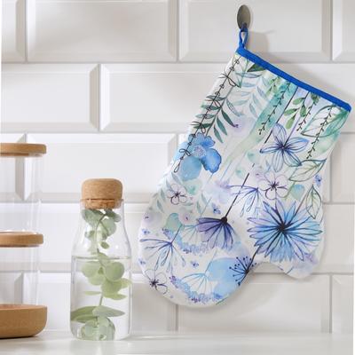 Варежка - прихватка «Этель» Blue flowers, 20×28 см, саржа, 100% хлопок, ватин 250 г/м²