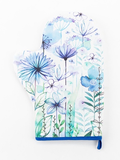 Варежка - прихватка «Этель» Blue flowers, 20×28 см, саржа, 100% хлопок, ватин 250 г/м²