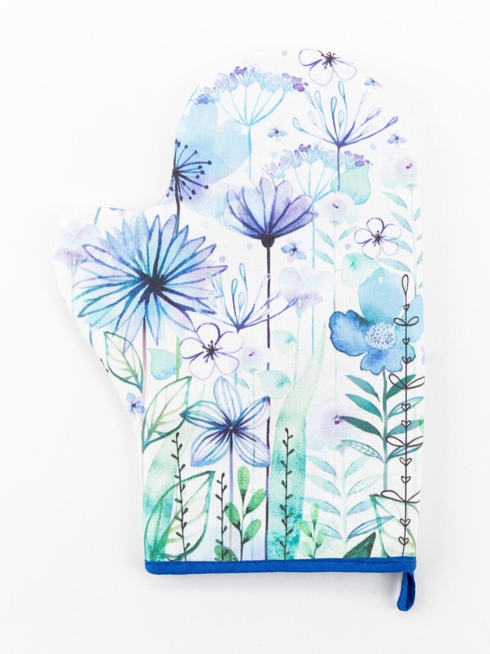 Варежка - прихватка «Этель» Blue flowers, 20×28 см, саржа, 100% хлопок, ватин 250 г/м² - Фото 1