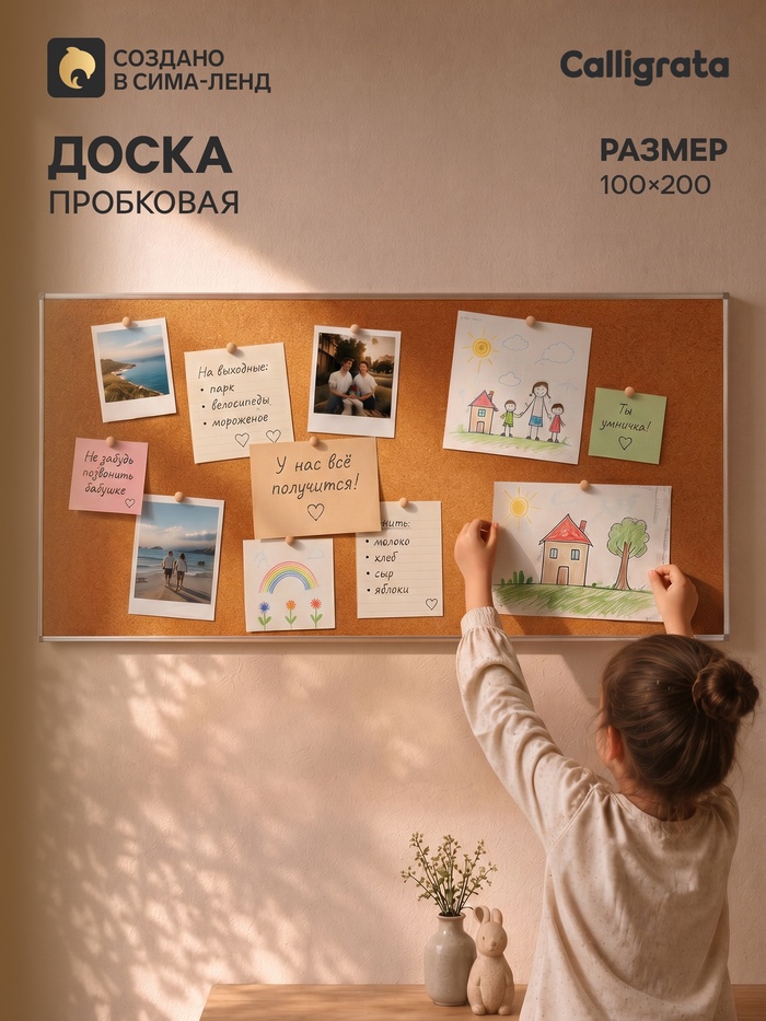 Доска пробковая, Calligrata Standard, 100×200 см, в алюминиевой рамке - Фото 1