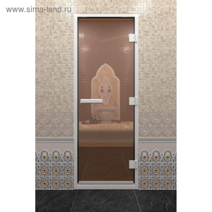 Дверь для бани и сауны «Хамам», коробка 200×80 см, стеклянная, правая, прозрачная, цвет бронза