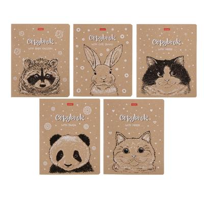 Тетрадь 48 листов в клетку Calligrata «С милыми зверьками», обложка крафт-картон, блок офсет, МИКС