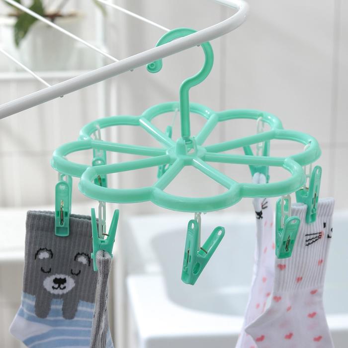 Сушилка для белья подвесная Доляна, 23×23 см, 8 прищепок, мятная - Фото 1