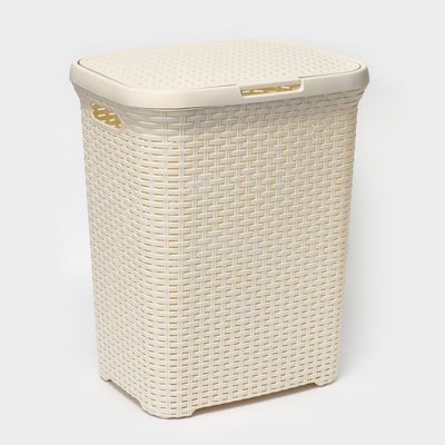 Корзина бельевая, 60 л, 34.6×44.5×56 см, с крышкой, слоновая кость