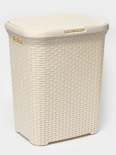 Корзина бельевая, 60 л, 34.6×44.5×56 см, с крышкой, слоновая кость