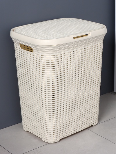 Корзина бельевая, 60 л, 34.6×44.5×56 см, с крышкой, слоновая кость