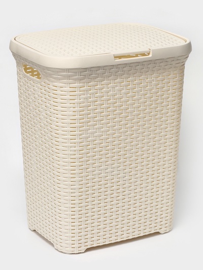 Корзина бельевая, 60 л, 34.6×44.5×56 см, с крышкой, слоновая кость