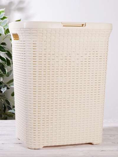 Корзина бельевая, 60 л, 34.6×44.5×56 см, с крышкой, слоновая кость