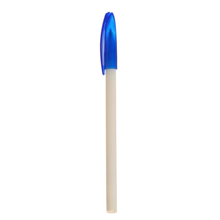 Ручка шариковая 0,5 мм, синий стержень, корпус белый с синим колпачком - Фото 1