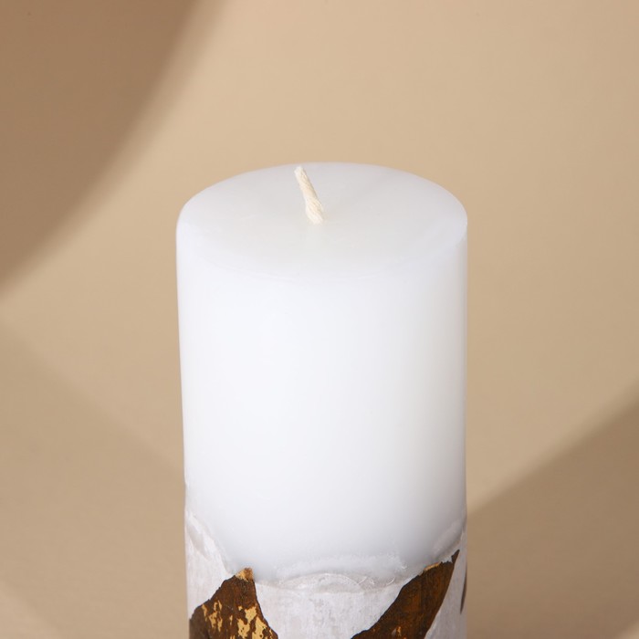 Свеча столбик с бетоном (поталь), цвет белый, 10 х 5 см - фото 1907158762