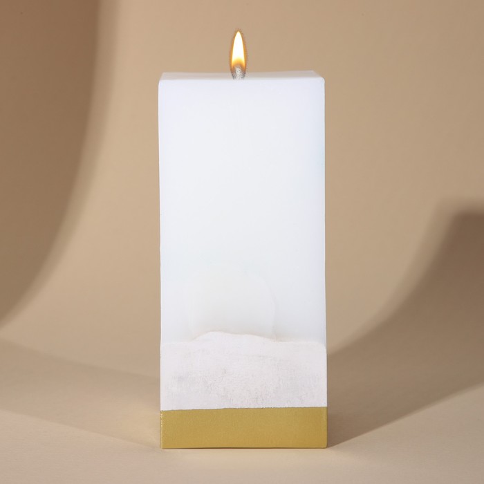 Свеча интерьерная белая с бетоном, низ золото, 6 х 6 х 14 см - Фото 1