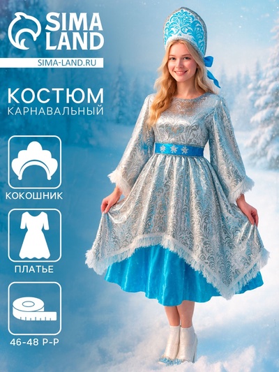 Карнавальный костюм «Зимушка», платье, кокошник, р. 46-48