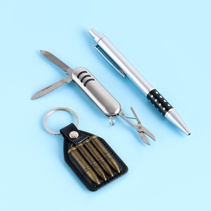 Набор подарочный 3в1 (ручка, нож швейцарский, брелок-патроны) - Фото 1