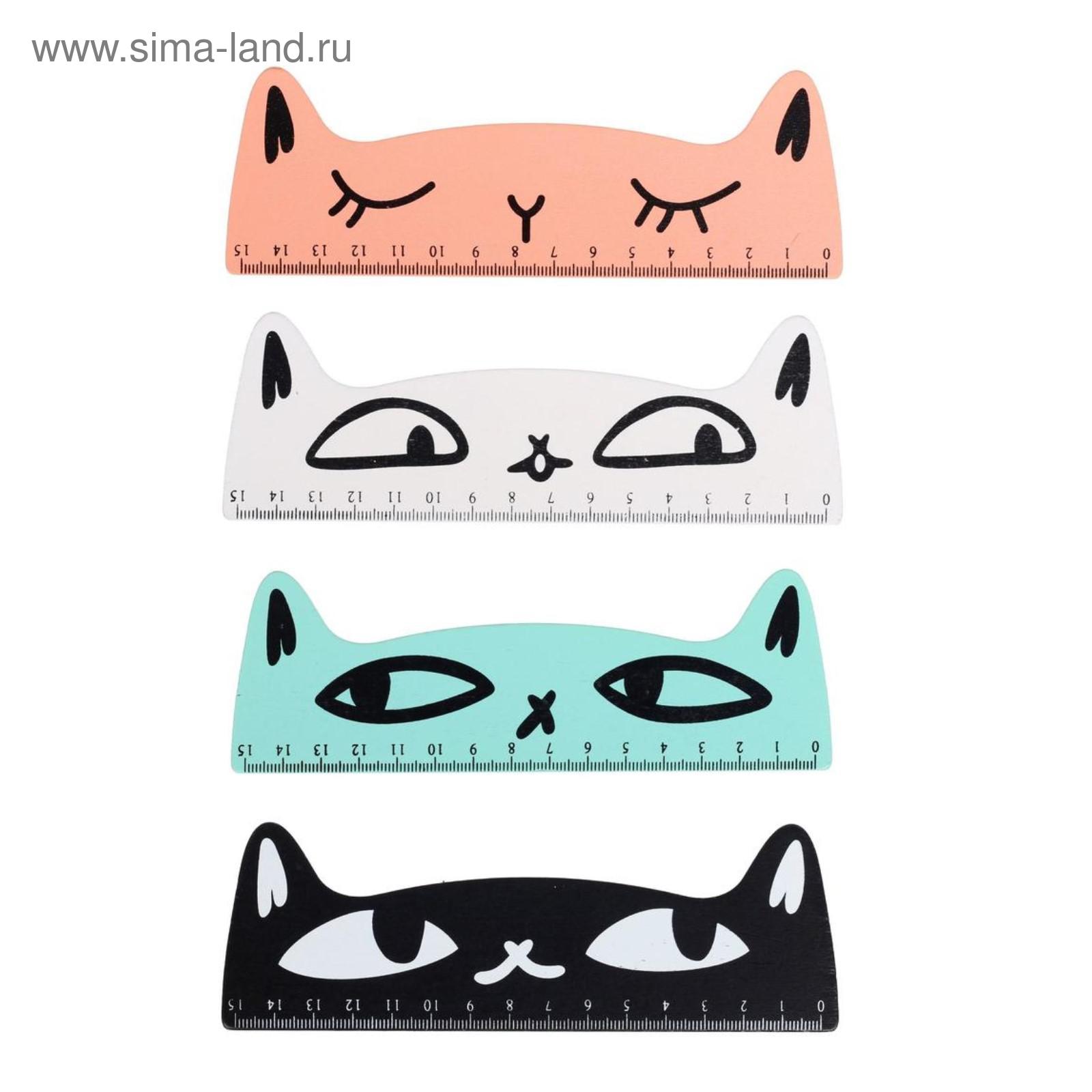 Линейка деревянная 15 см deVENTE Cat, фигурная (штрих-код), МИКС х 4 ...