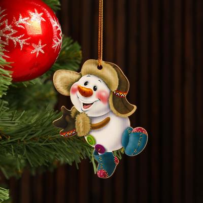 Ёлочная игрушка «Снеговик весёлый», 9.5×7 см