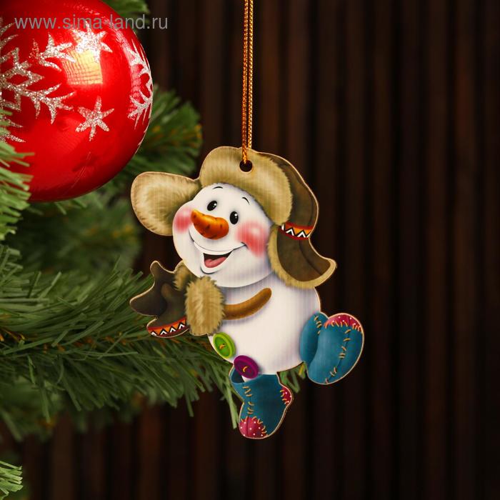 Ёлочная игрушка «Снеговик весёлый», 9.5×7 см - Фото 1