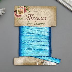 Тесьма декоративная пластик 'Фольгированная нить' намотка 3 м ширина 0,8 см голубая