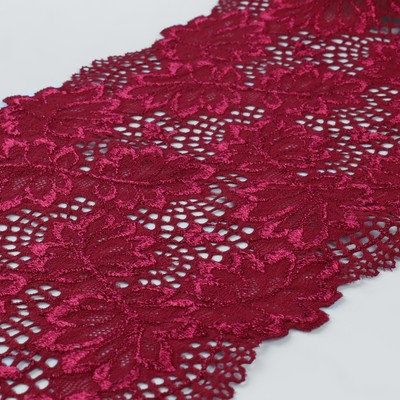 Кружевная эластичная ткань «Дубовые листья», 160 мм, 2.7±0.5 м, бордовая