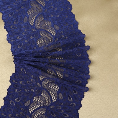 Кружевная эластичная ткань «Павлиний хвост», 180 мм × 2,7 ± 0,5 м, цвет тёмно-синий
