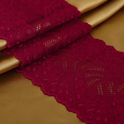 Кружевная эластичная ткань «Павлиний хвост», 180 мм × 2,7 ± 0,5 м, цвет бордовый