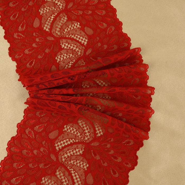 Кружевная эластичная ткань «Павлиний хвост», 180 мм × 2,7 ± 0,5 м, цвет бордовый