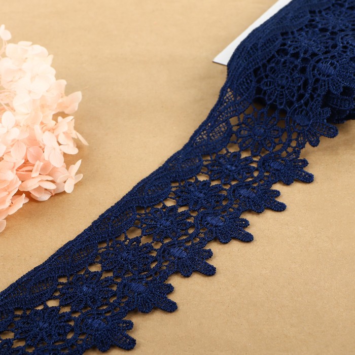 Кружево гипюровое, 65 мм, 6.8±0.5 м, тёмно-синее