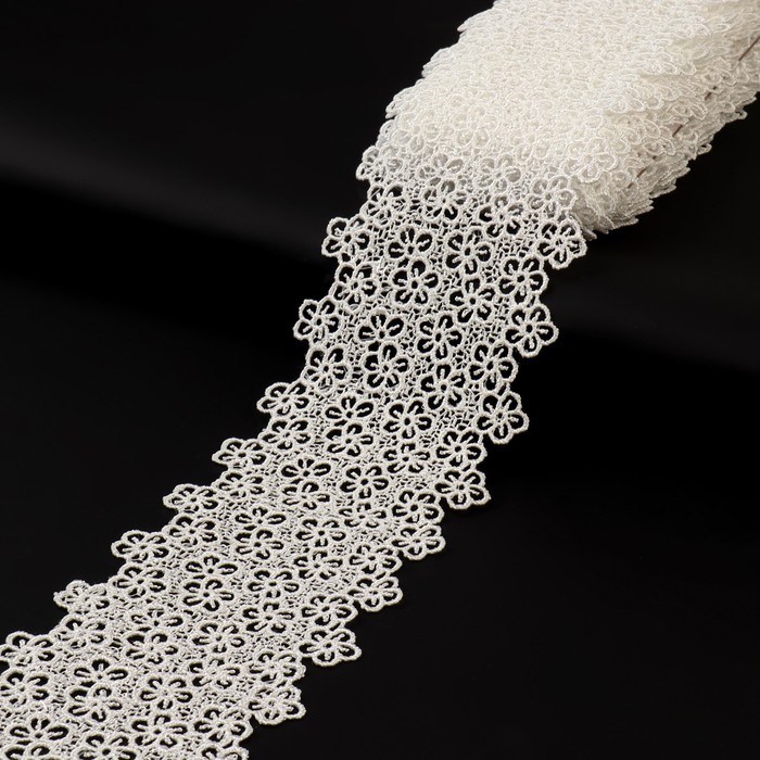 Кружево гипюровое, 80 мм × 6,8 ± 0,5 м, цвет айвори