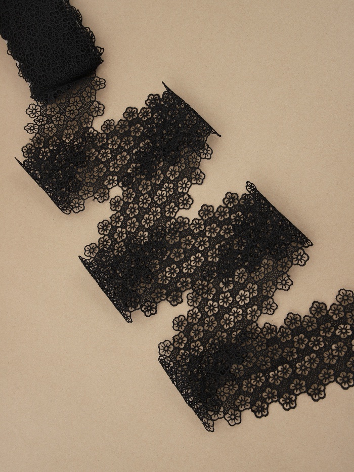 Кружево гипюровое, 80 мм, 6.8±0.5 м, цвет чёрный