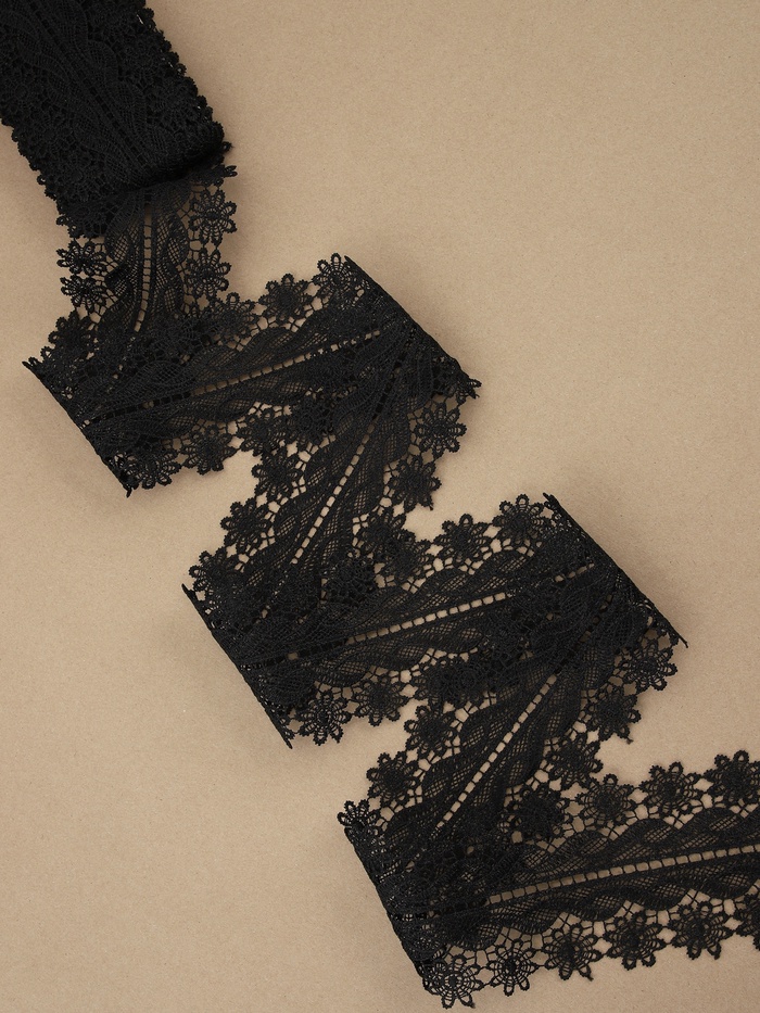 Кружево гипюровое, 80 мм, 6.8±0.5 м, цвет чёрный