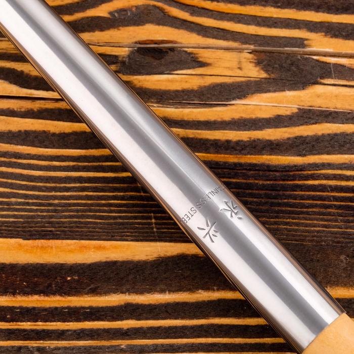 Шумовка для казана узбекская 47см, диаметр 12см, светлая деревянная ручка - фото 1885085637