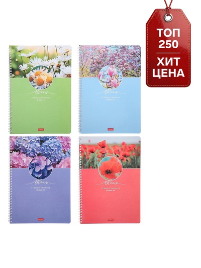 Тетрадь А4, 96 листов в клетку на гребне «Красота цветения», обложка мелованный картон, блок офсет, МИКС