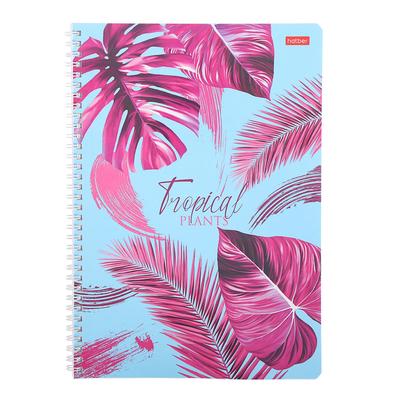 Тетрадь А4, 96 листов в клетку на гребне «Тропические листья», обложка мелованный картон, блок офсет, МИКС