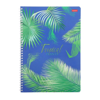 Тетрадь А4, 96 листов в клетку на гребне «Тропические листья», обложка мелованный картон, блок офсет, МИКС