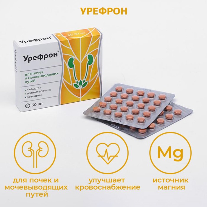 Урефрон, для почек и мочевыводящих путей, 50 таблеток - Фото 1