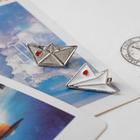 Набор брошей (2шт) «Кораблик и самолёт», цвет красно-белый в серебре - Фото 1