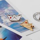 Набор брошей (2шт) «Кораблик и самолёт», цвет красно-белый в золоте - Фото 1