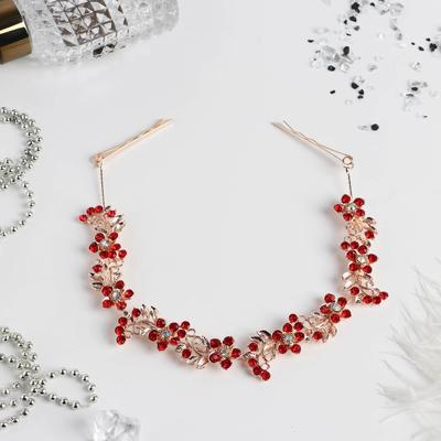 Аксессуар для волос «Сюзанна», красные цветы, 23 см, золото